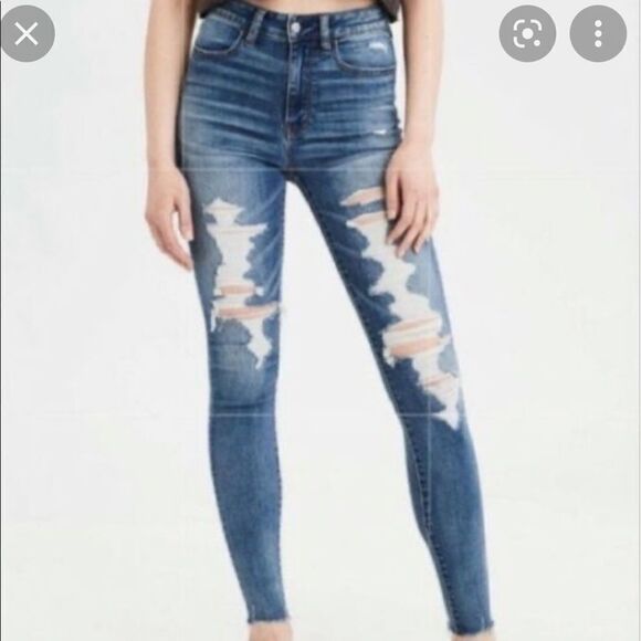 EXCELLENT DISTRESSED CONDITION SIZE 4 AMERICAN EAGLE SUPER HI-RISE JEGGING - Picture 1 of 10